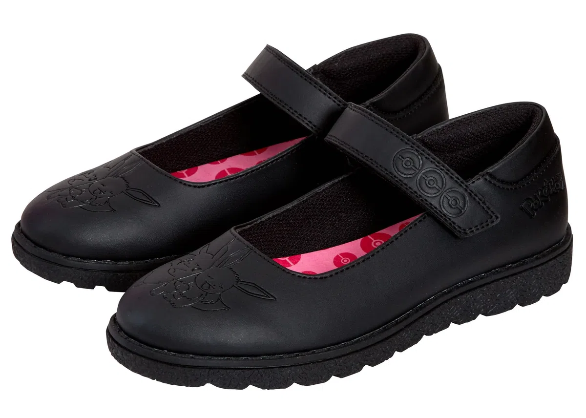 Mädchen-Pokemon-Schulschuhe für Kinder, Pikachu Evoli, Schwarz, leicht zu befestigende Loafer-Schuhe mit starker Sohle
