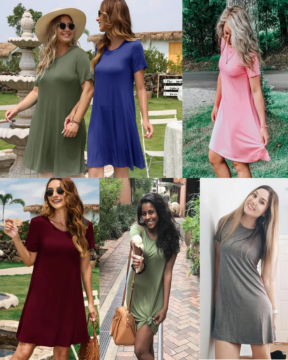 MOLERANI Damen Sommerkleider Casual T-Shirt Kurzarm Strandkleid Loose Swing Damenkleid