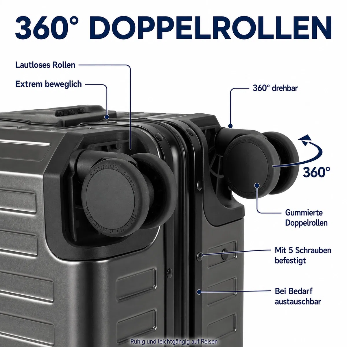 Travelhouse Koffer 100% Aluminium Reisekoffer Bordkoffer Hartschalen-Koffer Handgepäck 55cm· Teleskopgriff · 4 Silent Move Doppelrollen 2X TSA Schlösser · Grau