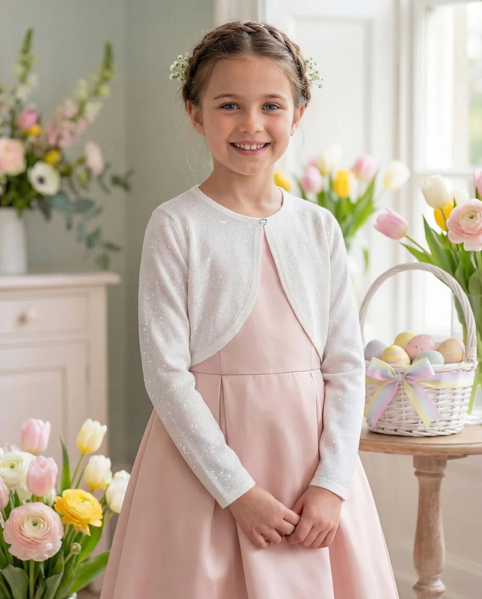 Bolerose Mädchen Langarm Bolero Funkeln Strickjacke Kinder