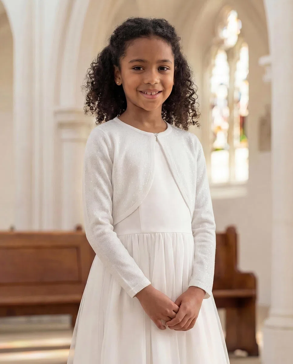 Bolerose Mädchen Langarm Bolero Funkeln Strickjacke Kinder