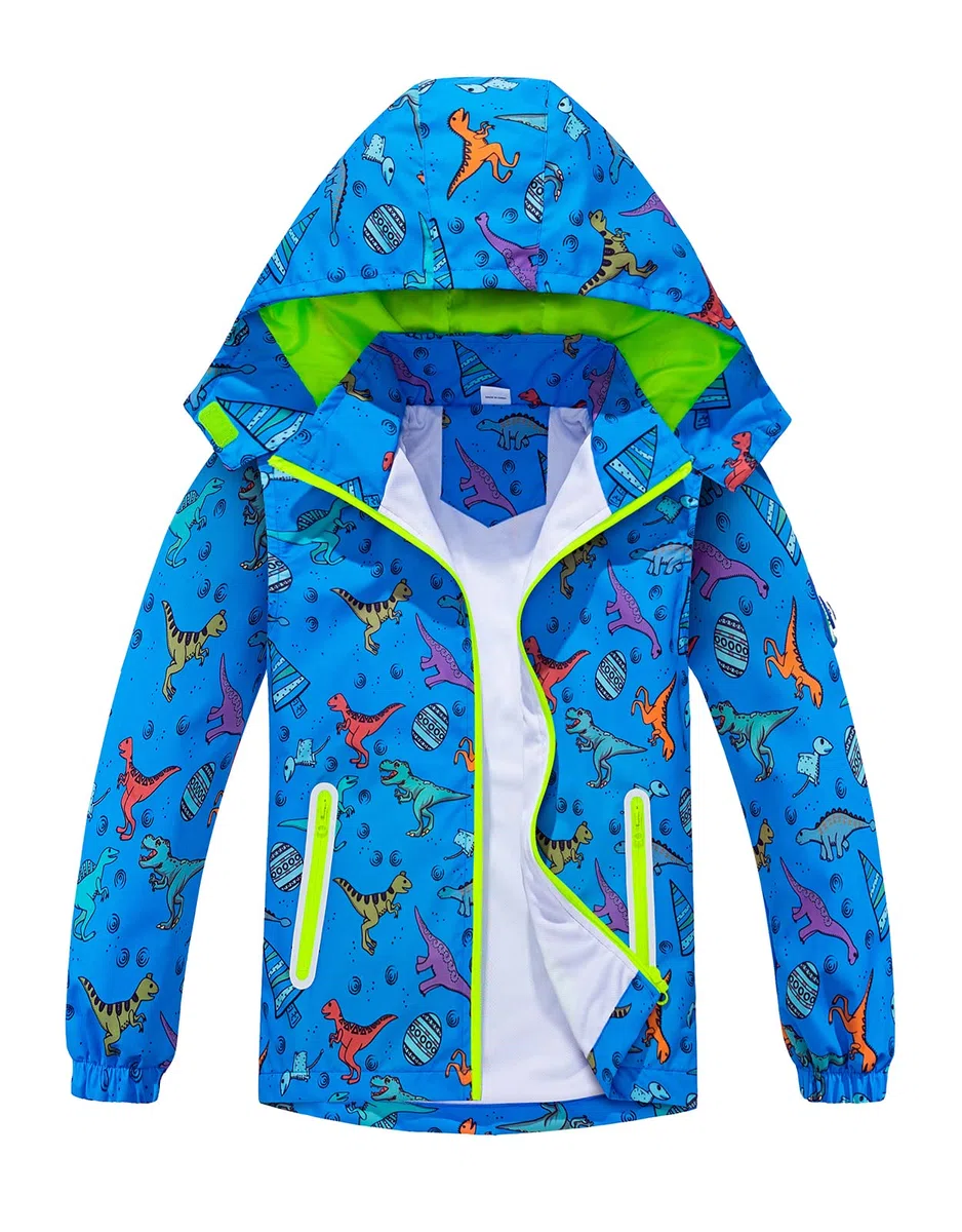 Kinder Regenjacke Kleinkind Übergangsjacke Dinosauriern Wasserdicht Outdoorjacke Winddicht mit Kapuzen