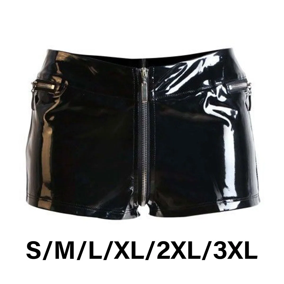 Wetlook-Shorts für Damen, mit Reißverschluss, Kunstleder, hohe Taille, Clubwear, Reißverschlüsse, Hotpants im Schritt