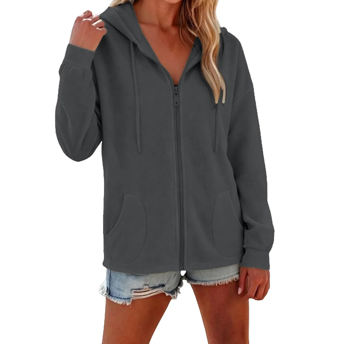Hoodie Damen Reißverschluss Mantel Zipper Kapuzenjacke - Freizeit Übergangsjacke Sweatjacke Locker Pullover Oversized Cardigan Jacke Langarm Sportjacke Sweatshirt