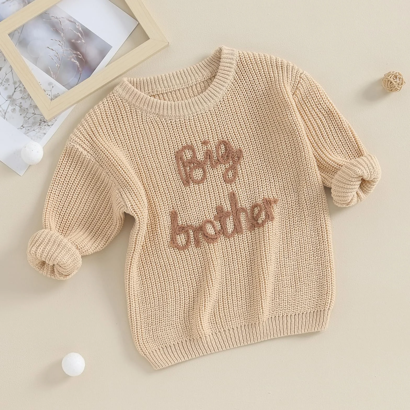 Baby Jungen Strickpullover Big/Lil Brother Stickerei Pullover Brudern Matching Pullover Top Outfit Übergroße Gestrickte Pullover Für Baby Jungen Langarm-Strickwaren Top