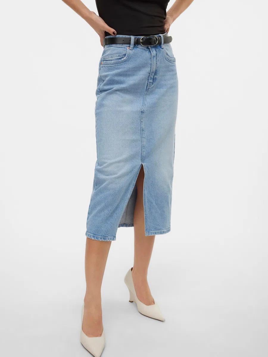 VERO MODA Female Jeansrock VMVERI Hohe Taille Langer Rock | Denim skirt