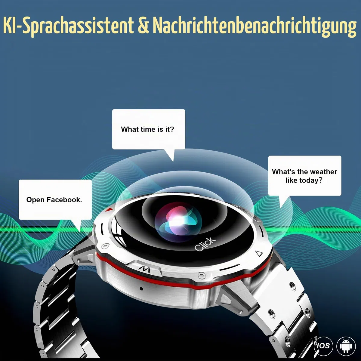 Smartwatch Herren mit 2 Uhrgürteln, über 100 Sportmodi, 24/7 Herzfrequenz, Schlafüberwachung, Smart Watch mit Telefonfunktion, Nachrichtenfunktionen, Fitnessuhr für Android und iOS, Männer