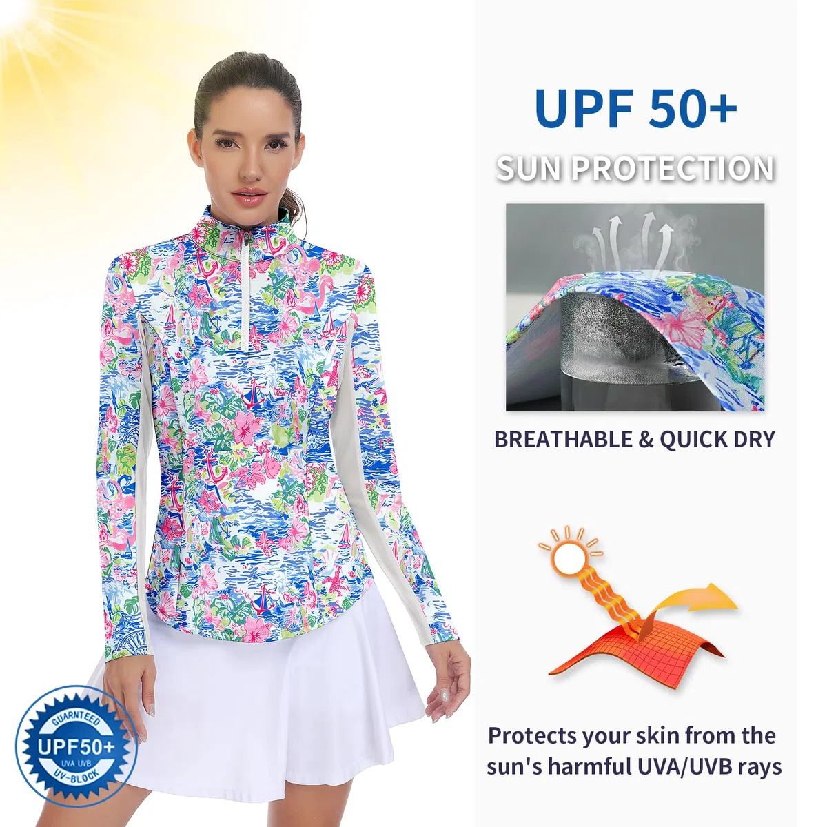 Soneven Sportshirt Damen Langarm Funktionsshirt Sport T-Shirt Langarmshirt Damen Atmungsaktiv 1/4 Zip Laufshirt Slim Fit für Tennis Golf Wandern Yoga Casual