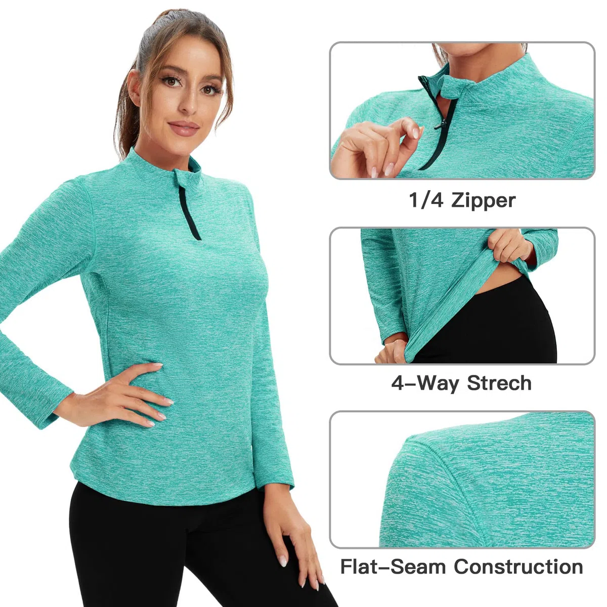 WOWENY Fleecepullover Damen 1/4 Zip Funktionsshirt Fleece warm Laufshirt Langarm mit Stehkragen, Atmungsaktive Langarmshirt Sportshirt Fitness Shirt Hoodies Outdoor Winter
