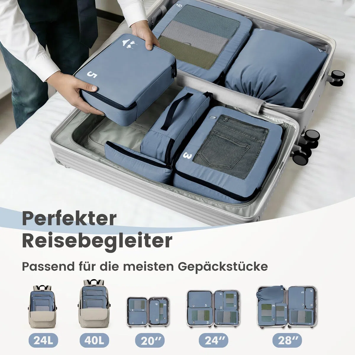 Koffer Organizer Packing Cubes 8 Teilige, Packwürfel Travel Reise Organizer Set FüR HandgepäCk Koffer Und Rucksack