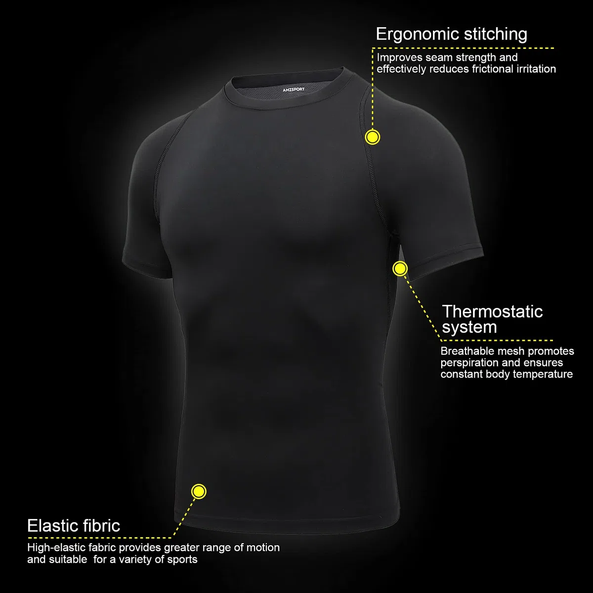 AMZSPORT Herren Kompressionsshirt Kurzarm Funktionsshirts Cool Dry Training Running Top