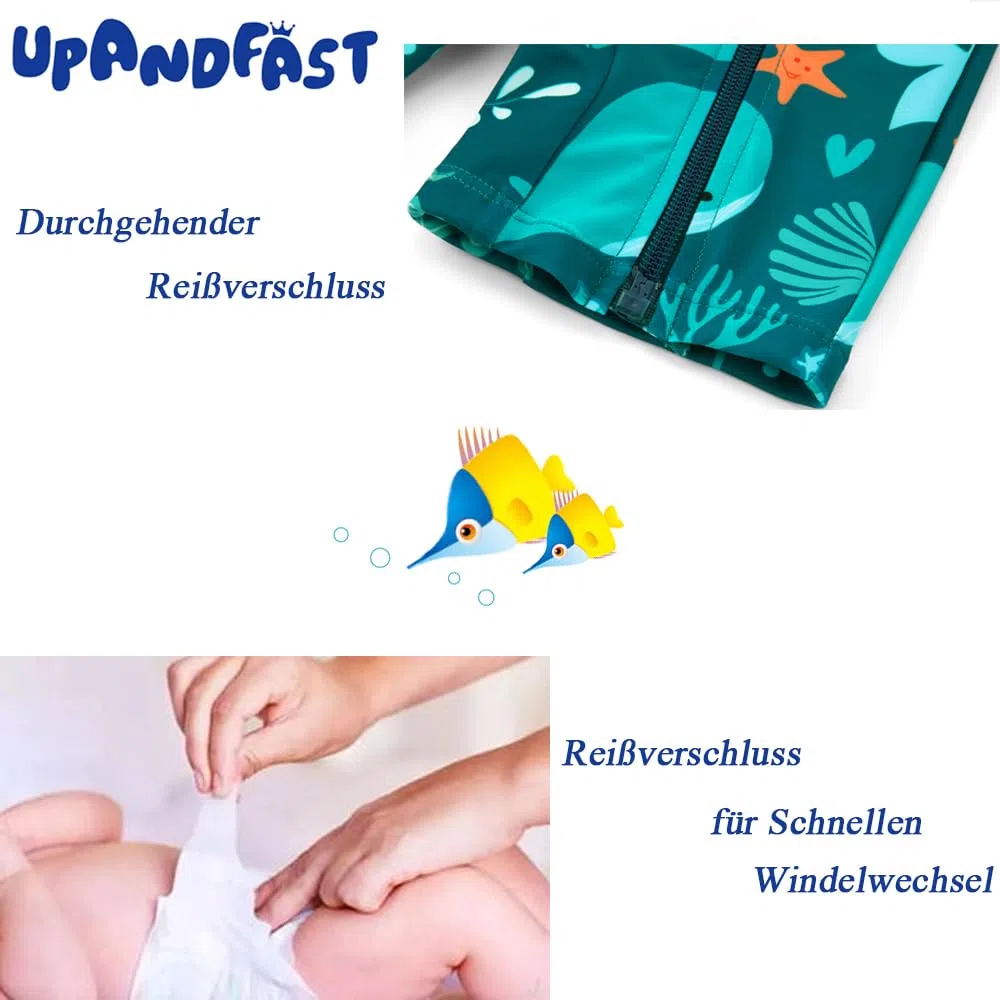 upandfast Baby Badeanzug mit Schrägem Reißverschluss UPF 50+ Badebekleidung für Baby Junge/Mädchen