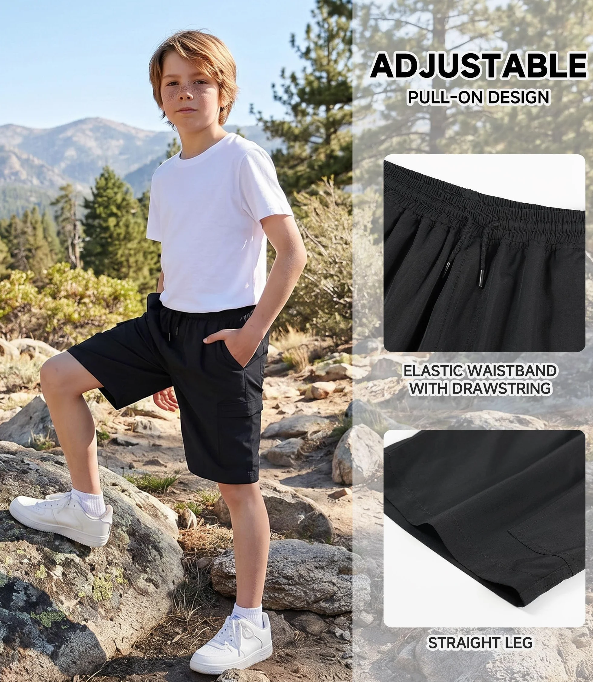 Jungen Cargo Shorts Leicht Kinder Kurze Hosen Sommer Freizeithose Bermuda Elastische Taille mit Taschen