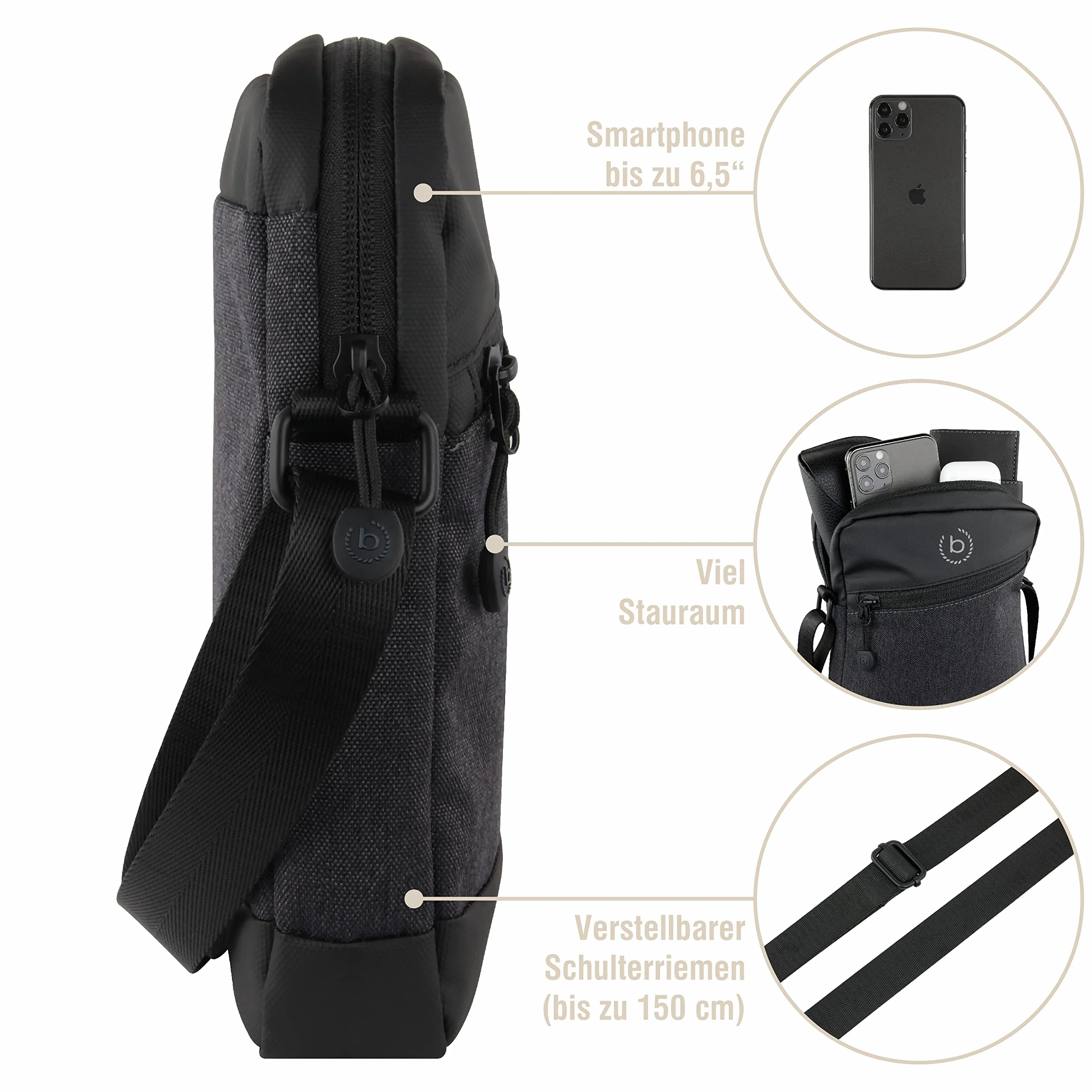 bugatti Universum Umhängetasche für Herren, Männer-Schultertasche in XS oder S