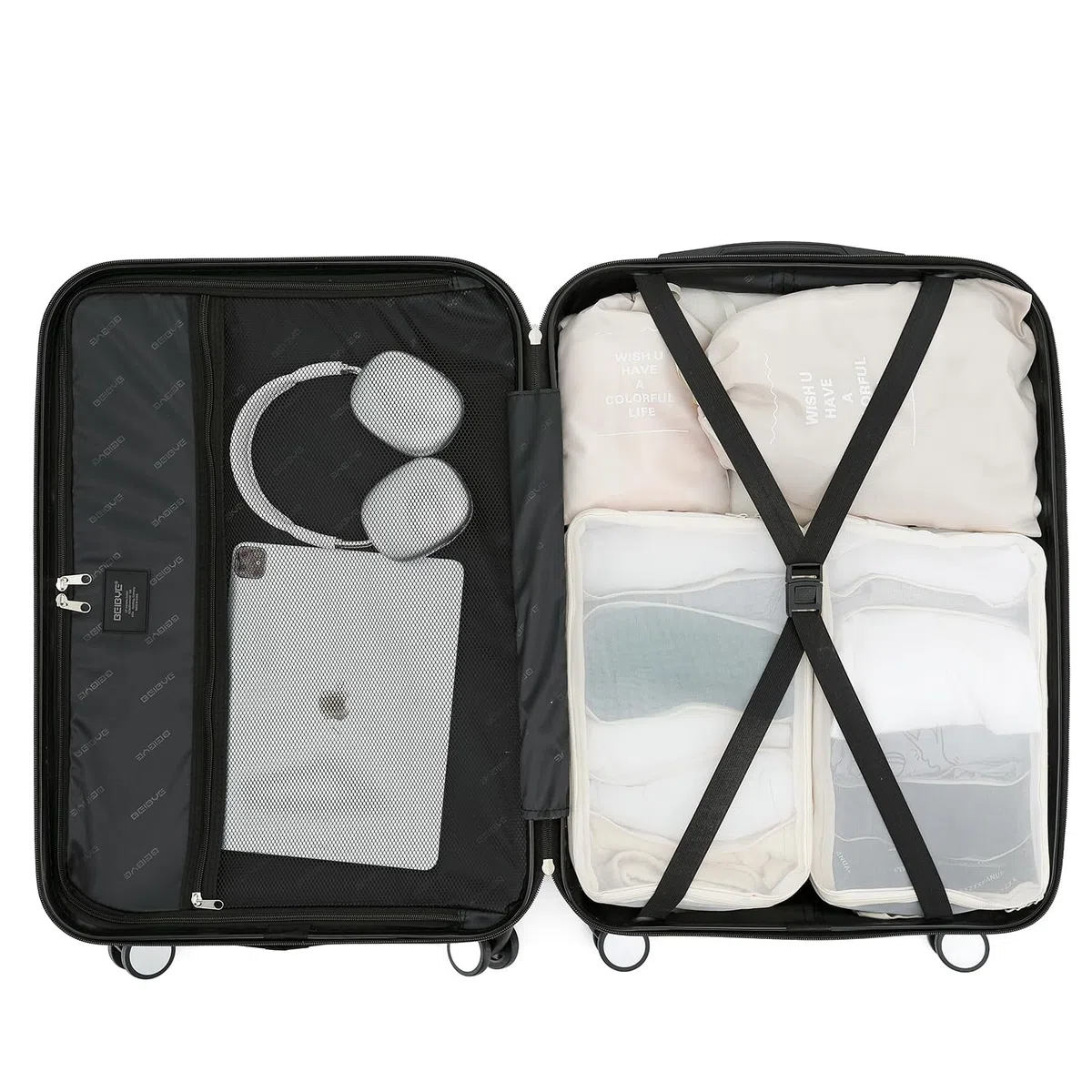 BEIBYE Butterfly 2060 TSA-Schloss 4-TLG. Reisekoffer Trolley – Robustes Hartschalen Kofferset inkl. Handgepäck und Beautycase