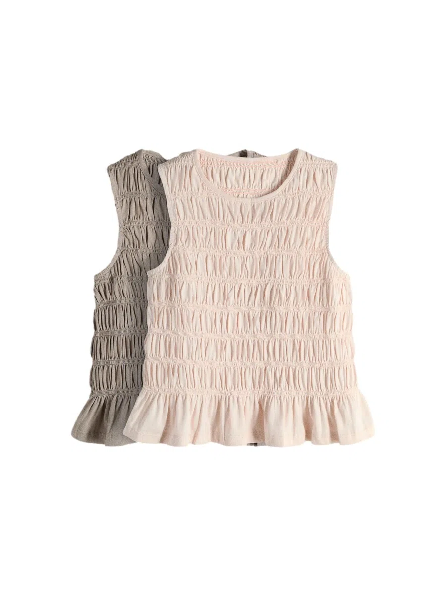 THE SET Mädchen ärmelloses, gesmoktes Jersey-Top, 2er-Pack