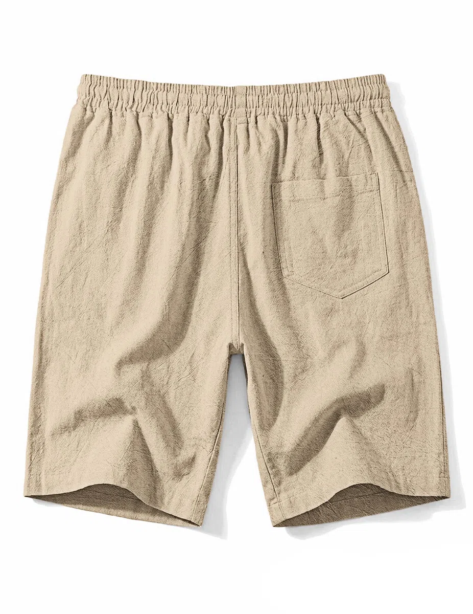 TARAINYA Leinen Kurze Hosen Herren Baumwolle mit Gummizug Freizeithose Shorts Herren Sommer Casual Leicht mit Taschen