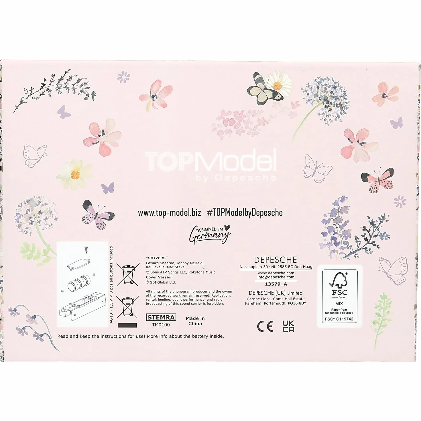 Depesche TOPModel Summer Feeling - Großes Schmuckkästchen in Rosa, mit Model Motiv und floralen Details, Schmuckbox mit Code, Sound und Spiegel