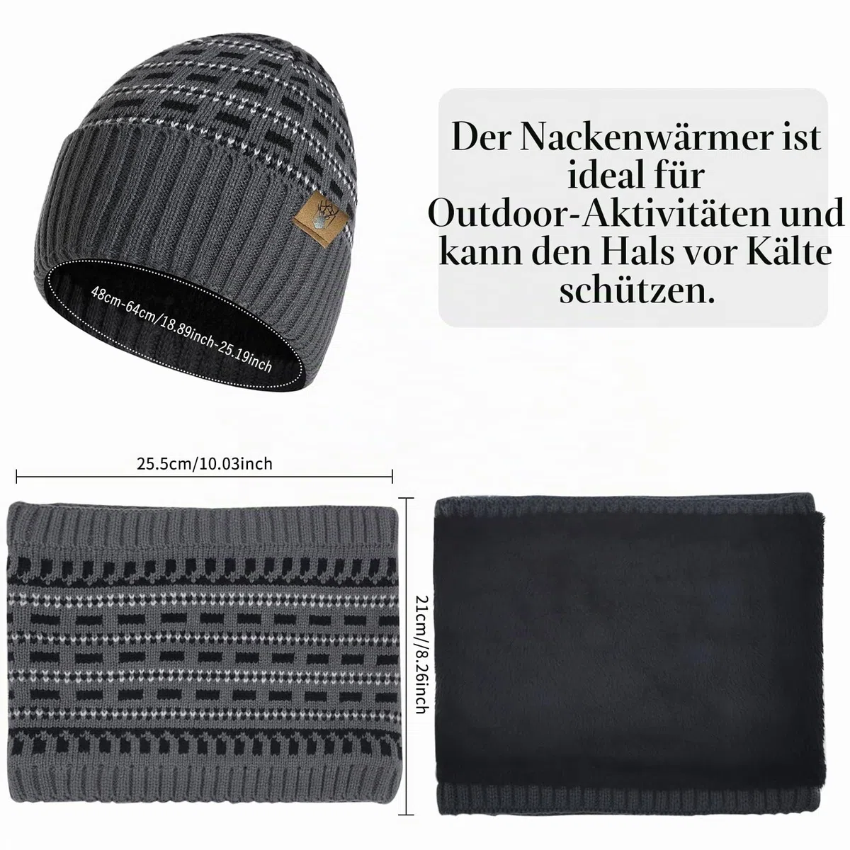 Mütze Schal Handschuhe Set für Herren Strick Wintermütze Herren Touchscreen Handschuhe und Halswärmer mit Warmes Fleecefutter