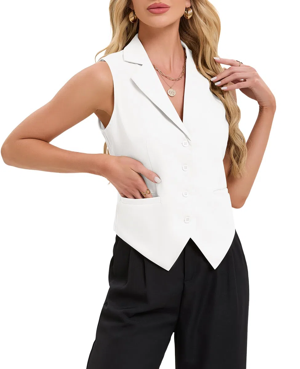 MINTLIMIT Damenweste, Revers, ärmellos, Blazer, Knopfleiste, gefüttert, Vintage-Stil, vorne gefüttert