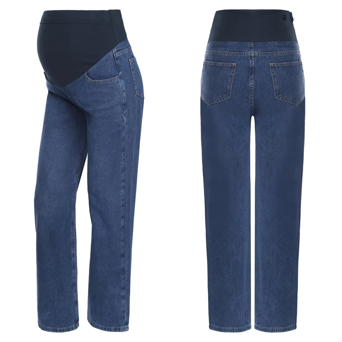FEESHOW Damen Umstandsjeans Gerade Verstellbare Hohe Taille Schwangerschaftshose Jeans Regular Fit