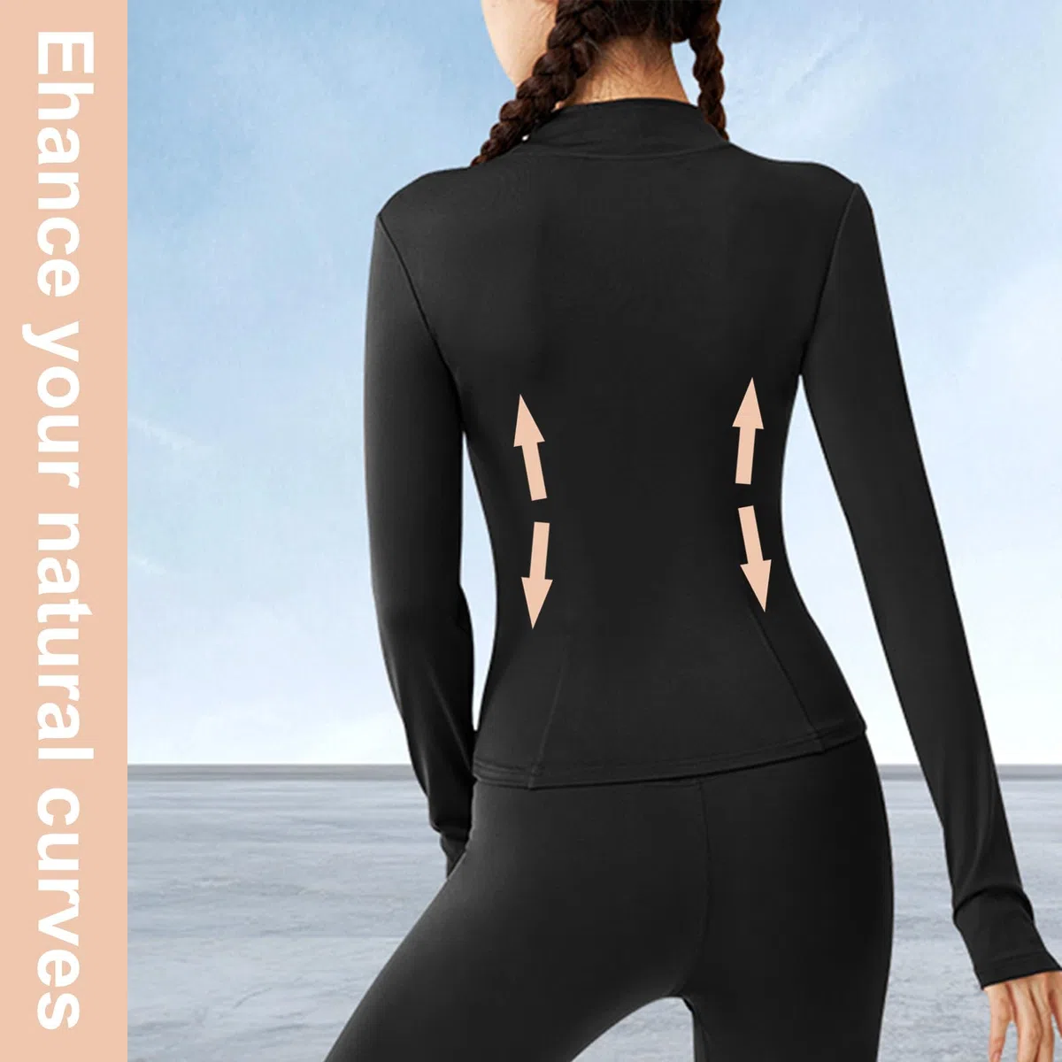 Dresmannst Sport Oberteile Damen, Langarm Sportshirt Laufshirt mit Daumenloch, Langarm Gym T-Shirt mit Langer Reißverschluss, Fit Fitness Yoga Shirt, Stehkragen Leicht Sportjacke Sweatshirt