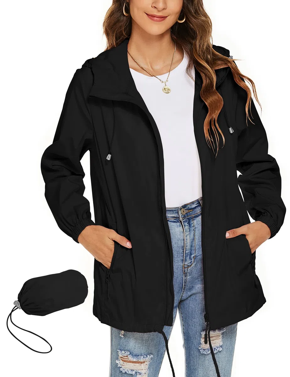 Rapbin Damen Regenjacke Leicht Wasserdicht Regenmantel Windbreaker Dünne Packbar Reisen Fahrrad Regenjacken Windjacke