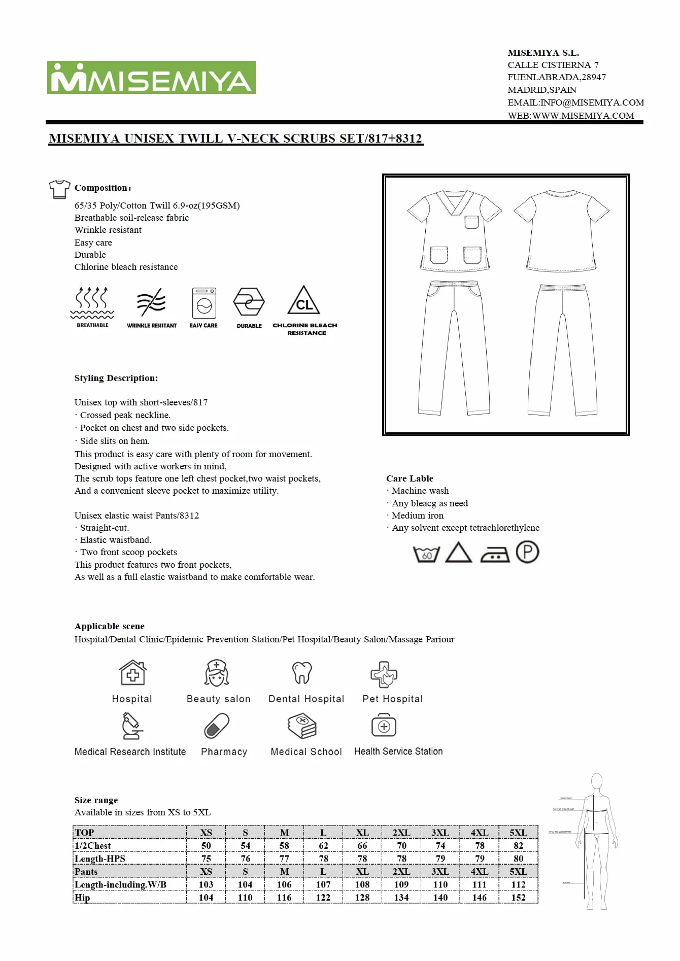 MISEMIYA - Unisex-Uniform-Set – Medizinische Uniform mit Oberteil und Hose Medizinische Uniformen 817-8312
