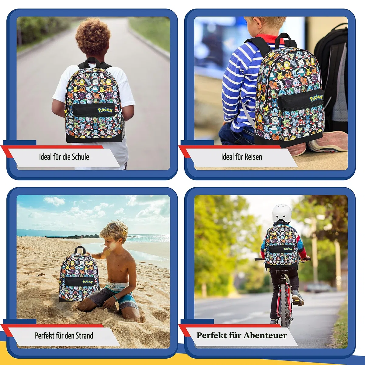 Pokemon Rucksack Kinder Teenager Lässig Schulranzen Pikachu Pokeball Kinderrucksack für Schule Sport Kita Reise Freizeit Anime Geschenk