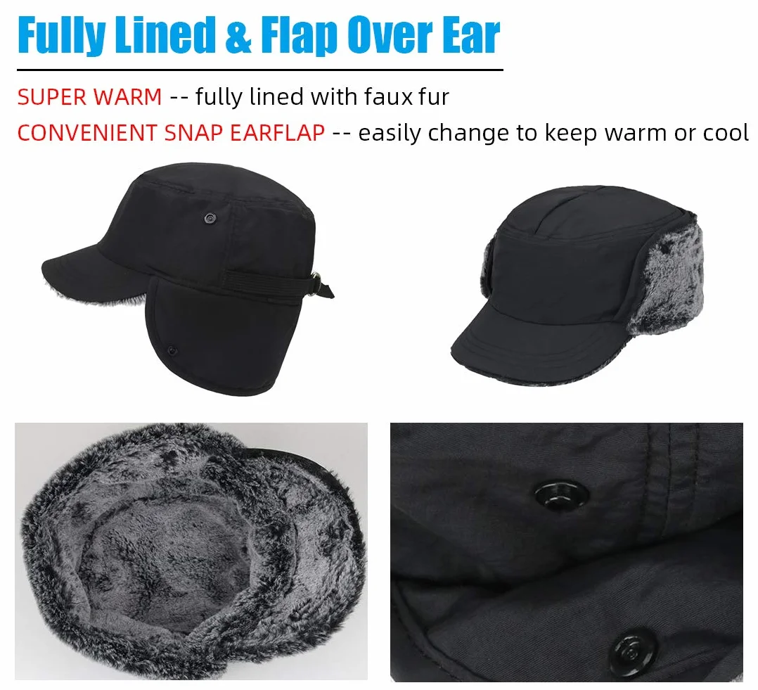 Gisdanchz Winter Cap Warme Mütze mit Ohrenklappen - 100% Nylon & Kunstpelz