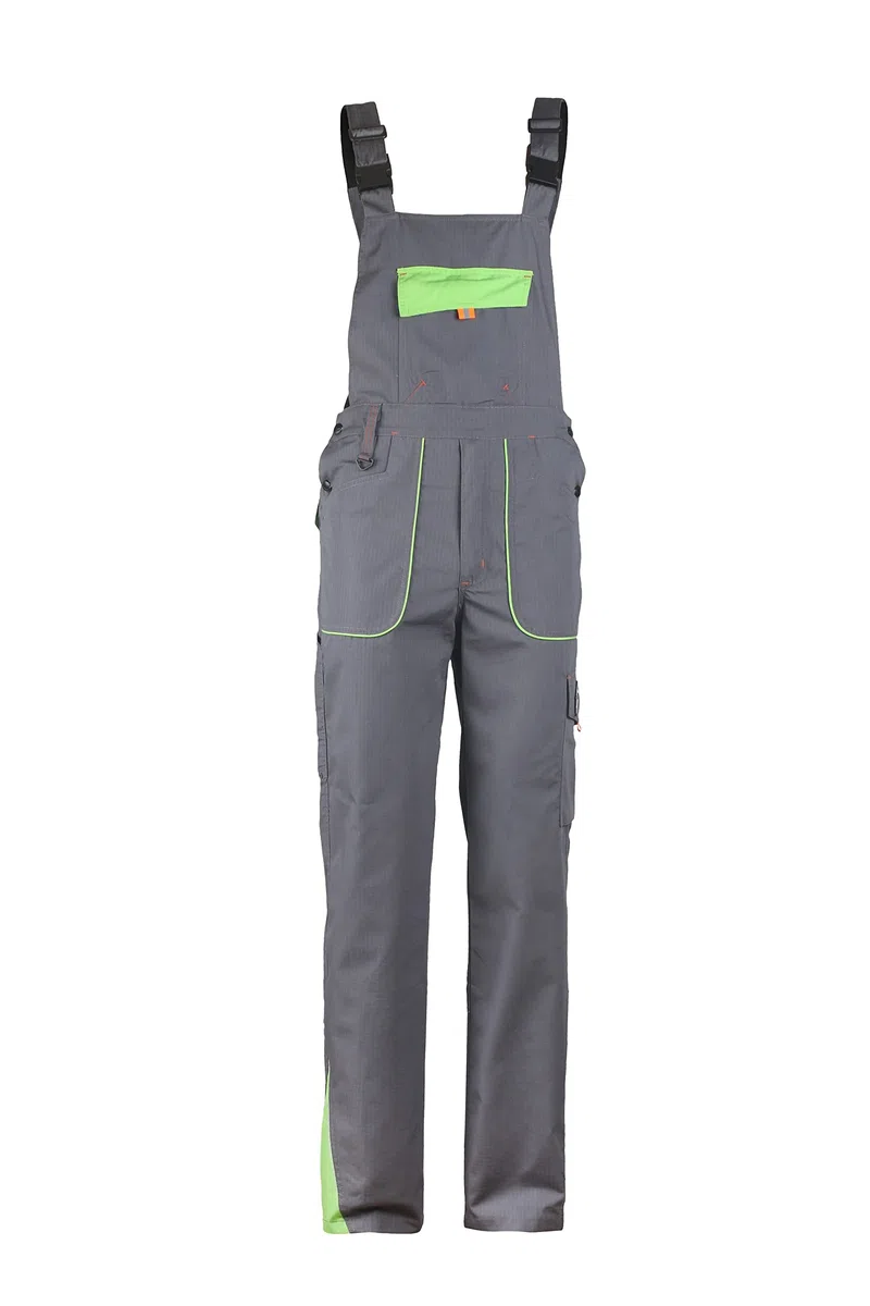 Stenso Prisma Arbeitshosen Männer Latzhose Herren Arbeitshose aus Ripstop - Leichtes und Verschleißfestes Material, Arbeitslatzhose Herren mit Cargotasche, Elastische Taille Grau/Grün EU60