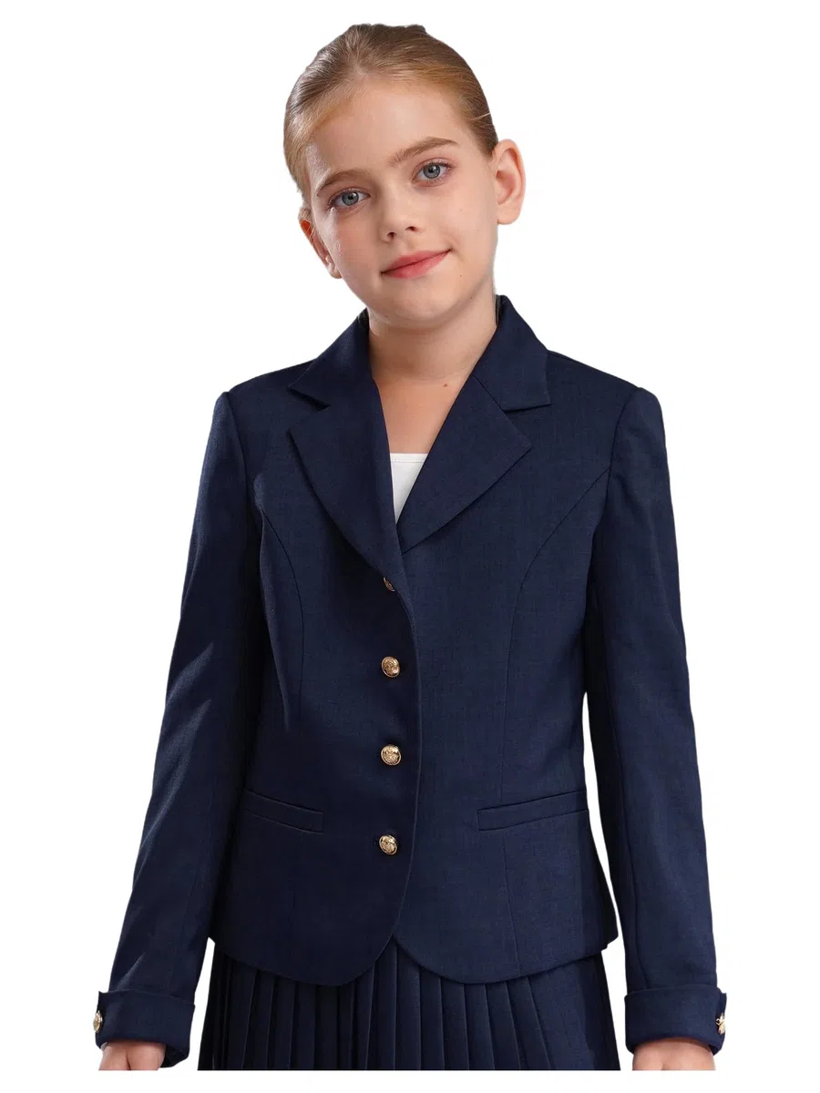 FEESHOW Kinder Mädchen Blazer Elegant Revers Anzug Jacke Slim Fit Mit Taschen Formale Schul Mantel Einfarbig
