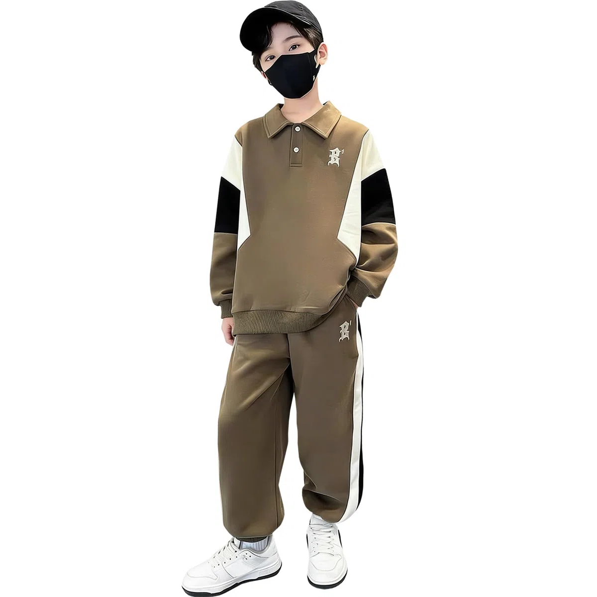 Trainingsanzug Kinder Jungen Jogginganzug mit Buchstabenstickerei Sportanzug 2tlg Sweatshirt mit Kragen + Hose für Frühjahr Herbst