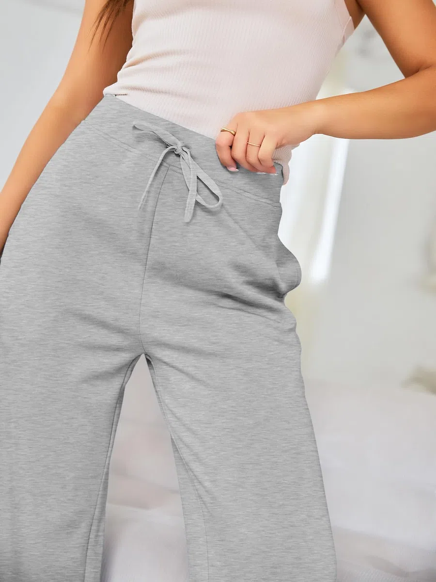 Jogginghose Damen Baumwolle Freizeithose High Waist Trainingshose Sporthose Lang Bequem Hose Weites Bein mit Taschen