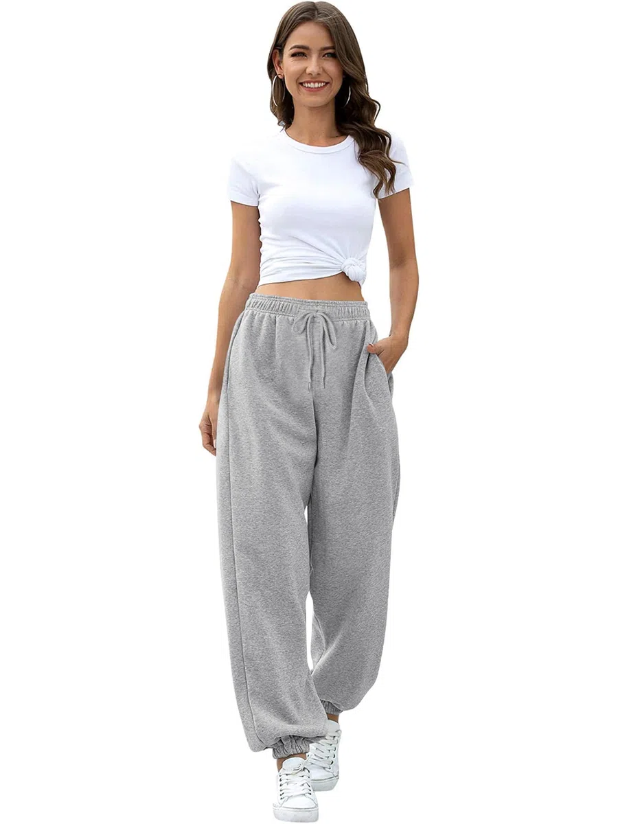 Missufe Damen Jogginghose Freizeithose Hohe Taille Sporthose Trainingshose Cinch Bottom Lang Sweatpants mit Taschen
