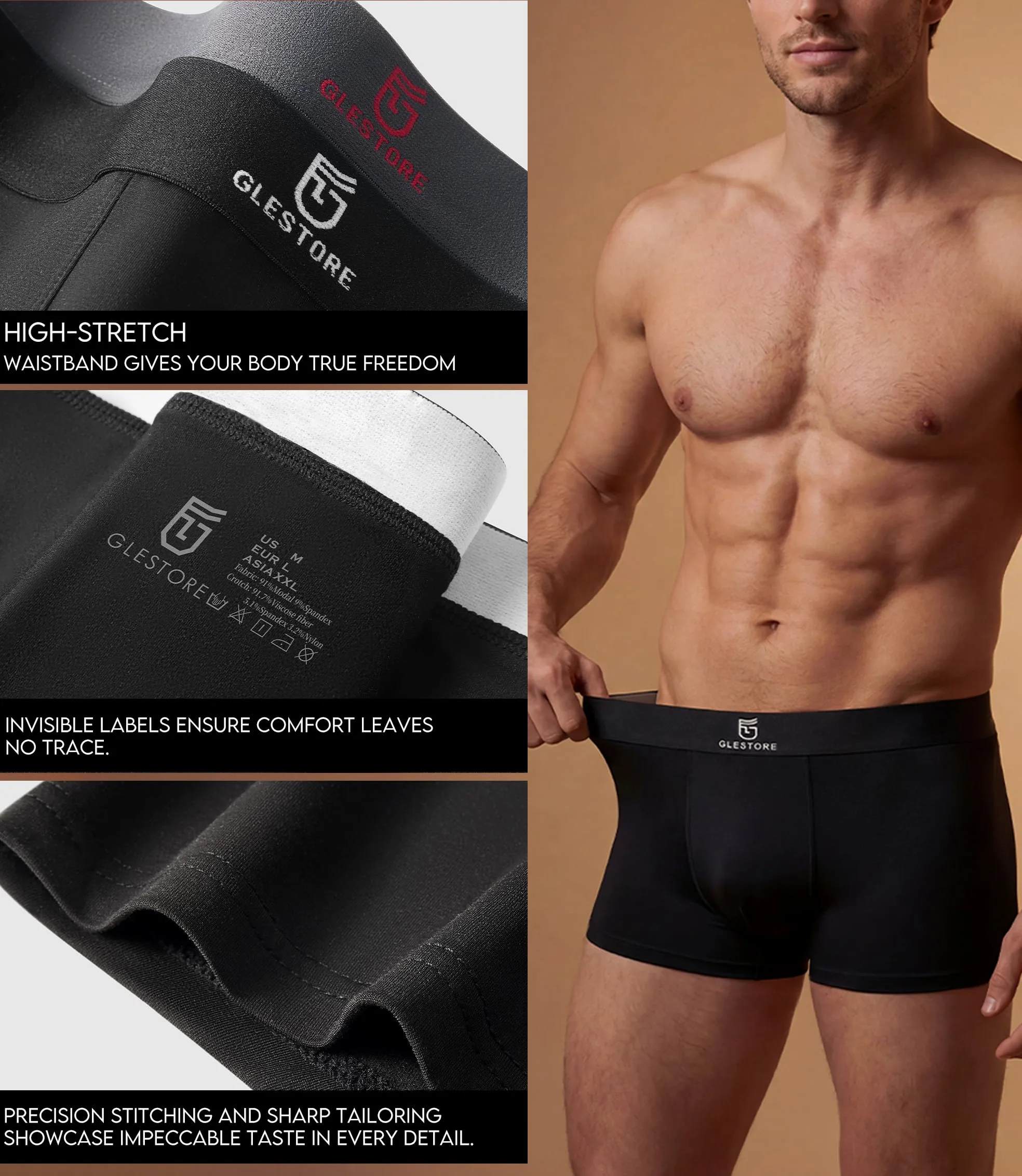 GLESTORE Modal Unterhosen Männer Boxershorts Herren 5er Pack Underpants