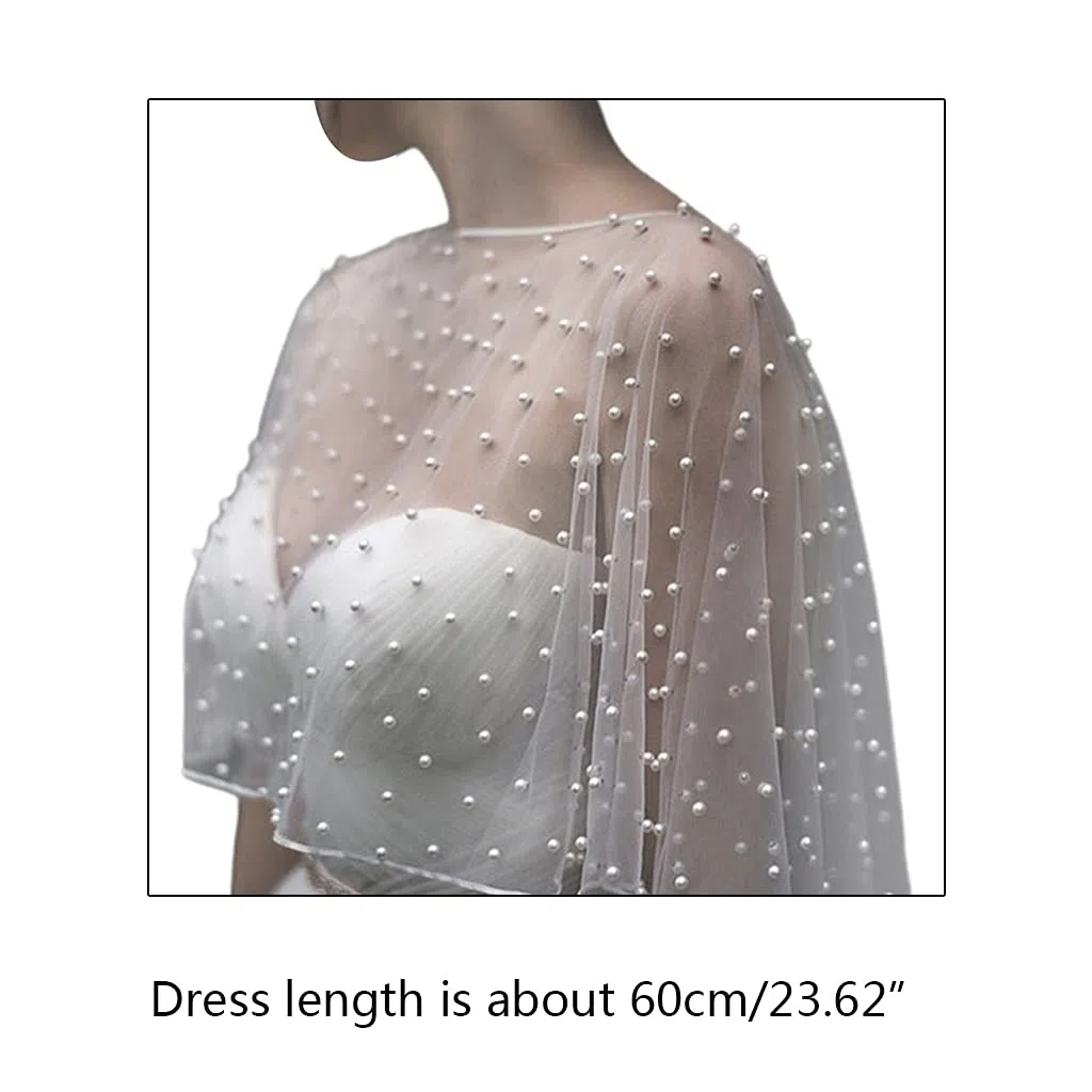 DAISHIAO Hochzeitsaccessoires, Bolero, Brautumhang, Perlen, Hochzeits-Umhang, kurze Vorderseite, langer Rücken, Damen-Wickelumhang, Abend-Wickelschal