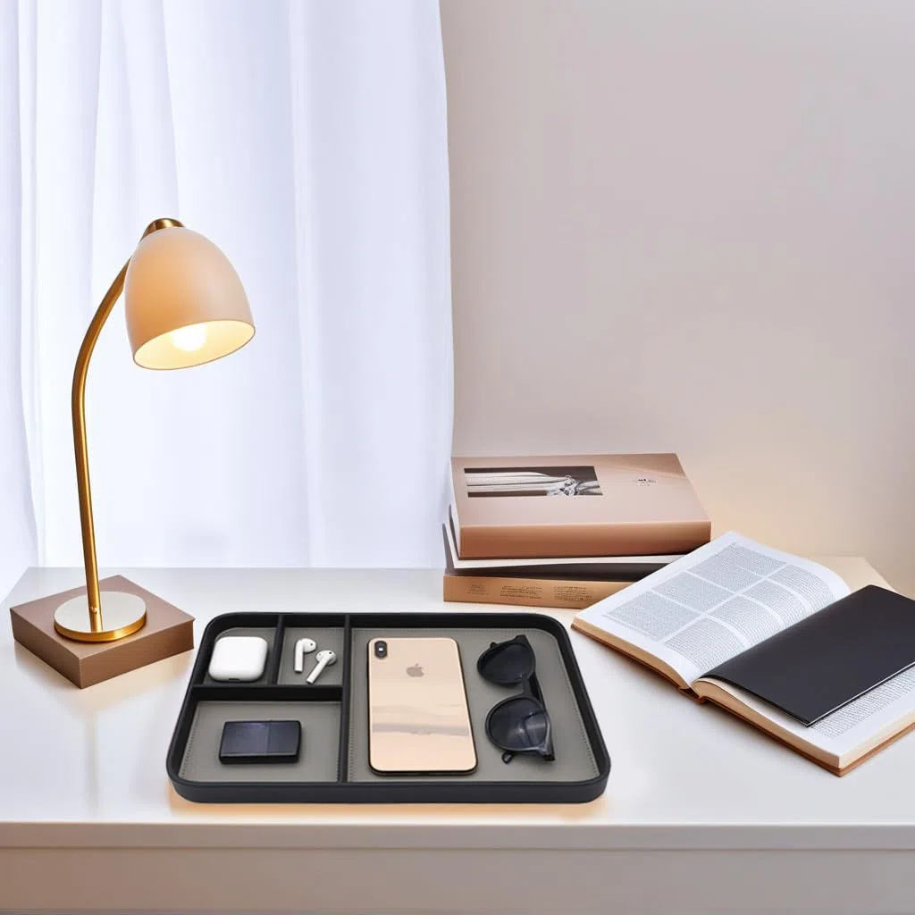 PU Leder Valet Tray, Stilvolle und organisierte Eingangsbereich Nachttisch Tablett, EDC Catchall Tray für Telefon Schlüssel Uhr Geldbörse Schmuck (Schwarz)