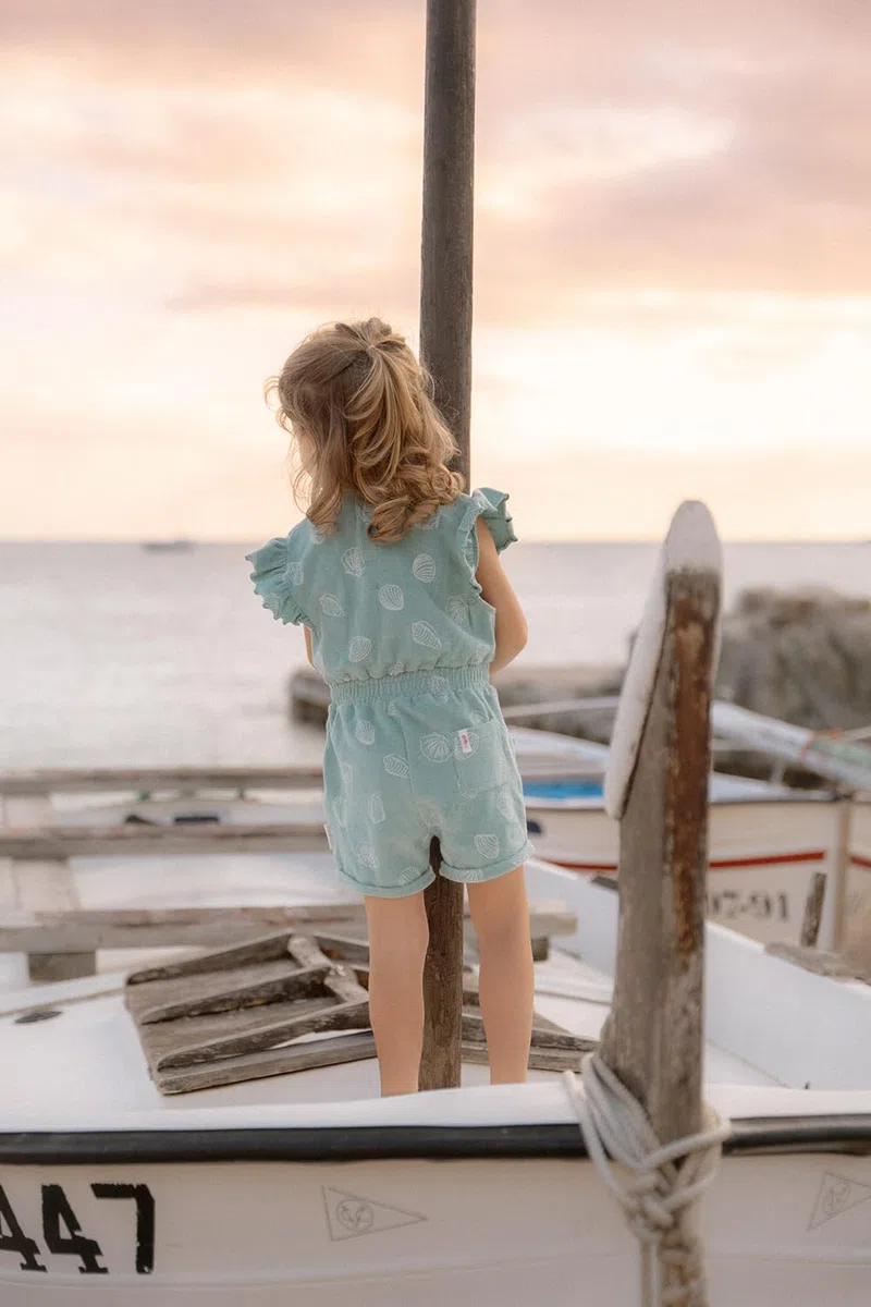 Little Dutch CL25034415 Jumpsuit ärmellos mit Rüschen Frottee - Ocean Treasures Surf Blue (Gr. 86/92)