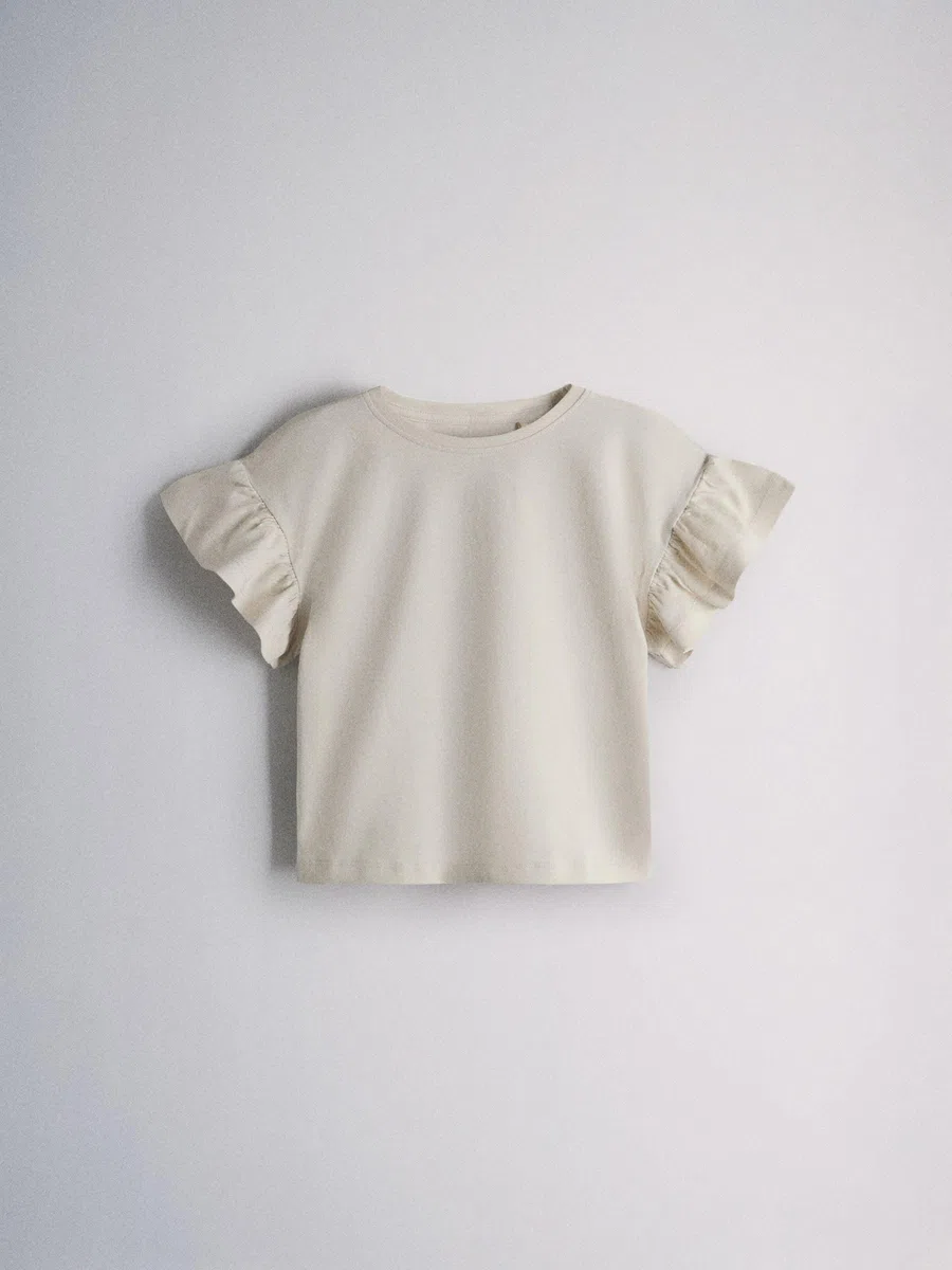 THE SET Mädchen T-Shirt mit Rüschenärmeln und Shorts aus Baumwolljersey, 5er-Pack