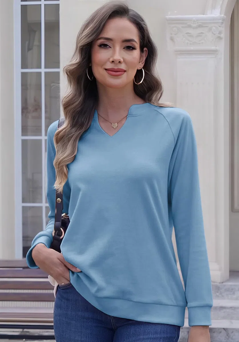 Cuptacc Pullover Damen Langarmshirt Damen V-Ausschnitt Oberteile Elegant Weich Herbst Mode Lässig Einfarbig T-Shirts