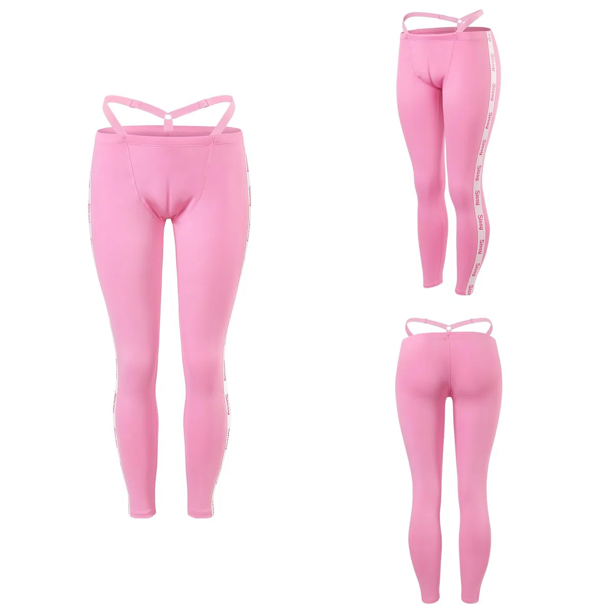 LittleForBig Unisex Soft Silky Y2k String-Tanga Sissy Yoga-Hose Leggings – Athletic Stripe