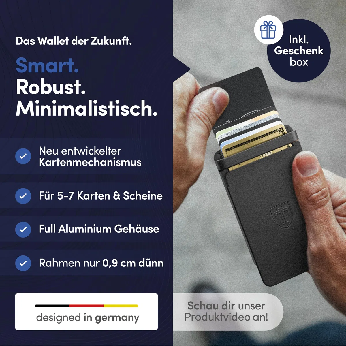 TRAVANDO SLYDE Aluminium Kartenetui mit RFID Schutz - Kartenhalter mit Geldklammer für 7 Karten - Kreditkartenetui Portmonee Herren Slim Wallet (5-6 Karten)
