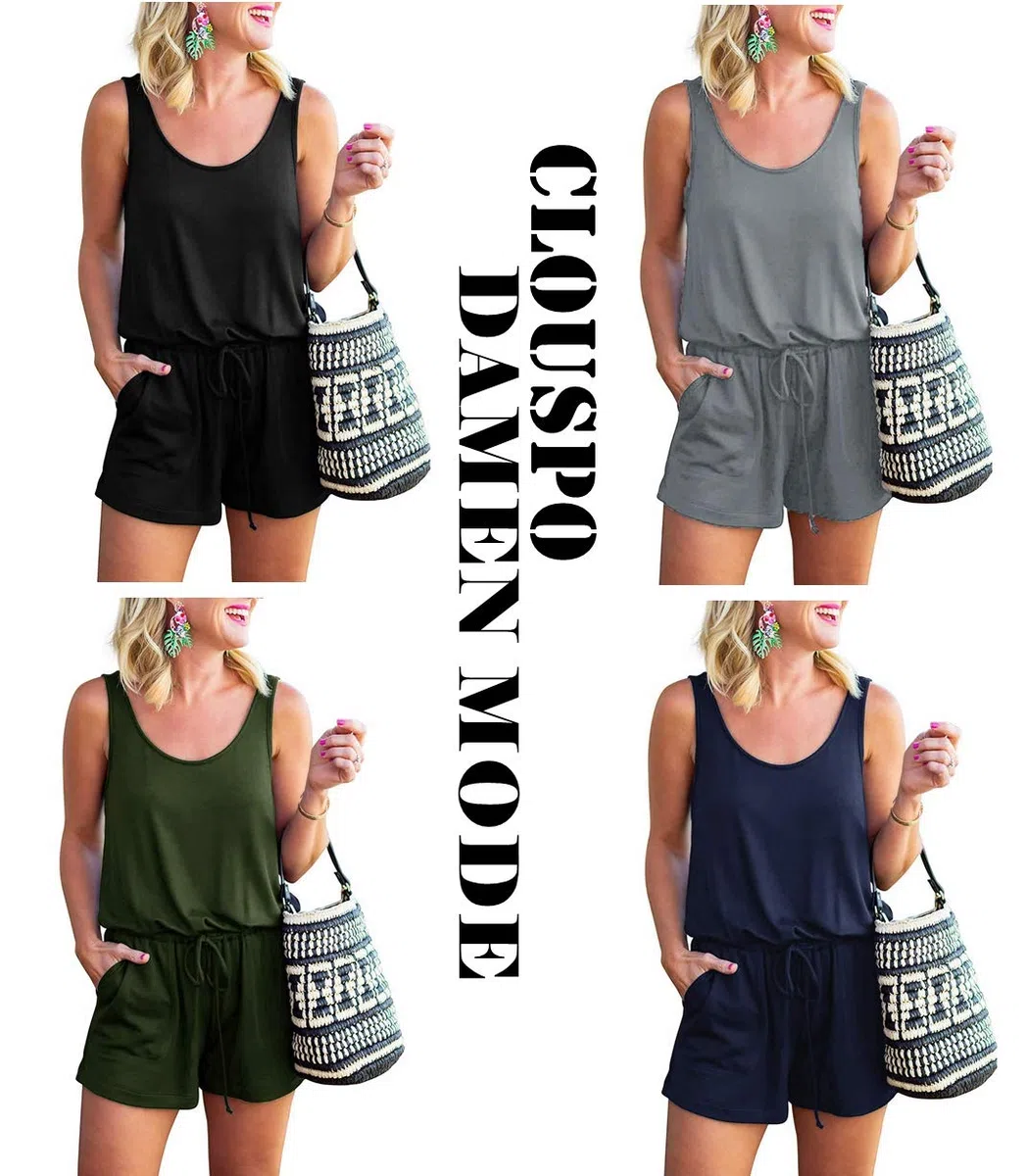 Jumpsuit Damen Elegant Sommer Kurz Ärmellos Playsuit Strand Overall Romper Jumper