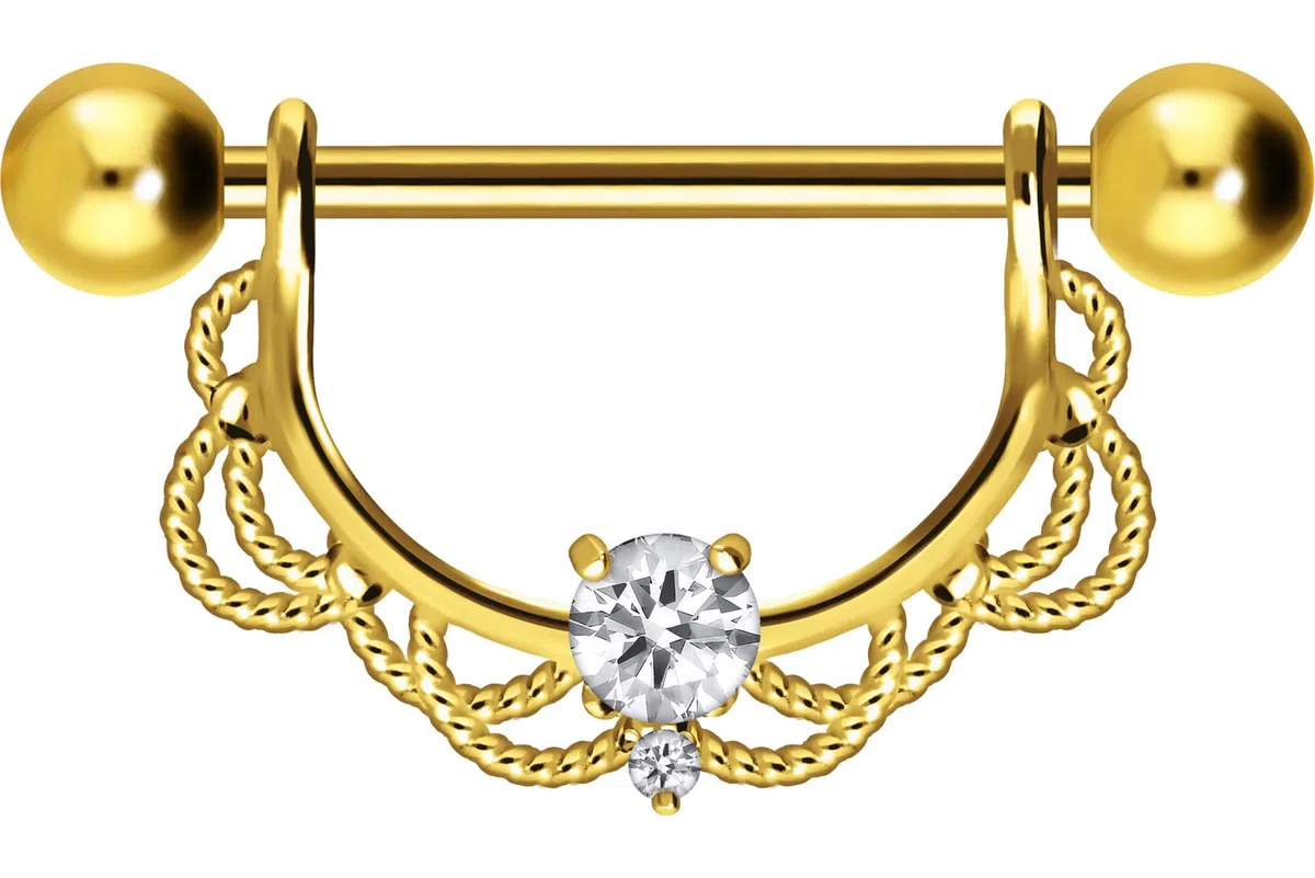 PIERCINGLINE Chirurgenstahl Nippelpiercing Barbell | ORIENTALISCHES DESIGN + KRISTALL | Piercing Brust Nippel Brustwarze | Farb & Größenauswahl