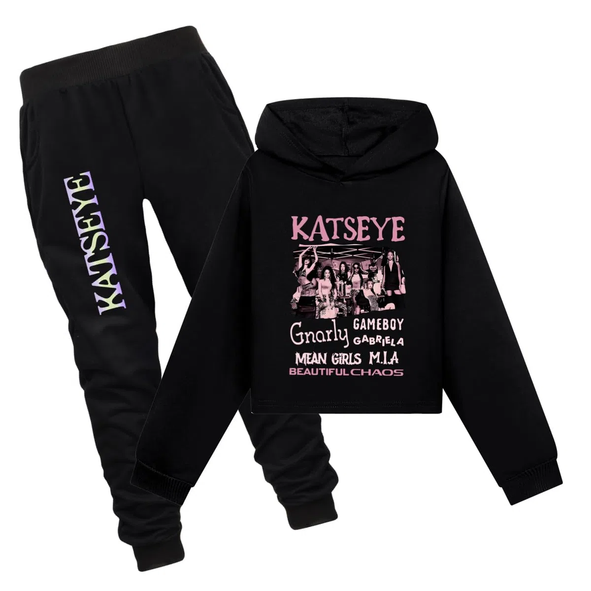 Katseye Kapuzenpullover-Set für Mädchen, mit Kapuze und Hose, Pullover, Sweatshirt, Musikalbum, Grafik, Katseye, Merch, lässig, langärmelig