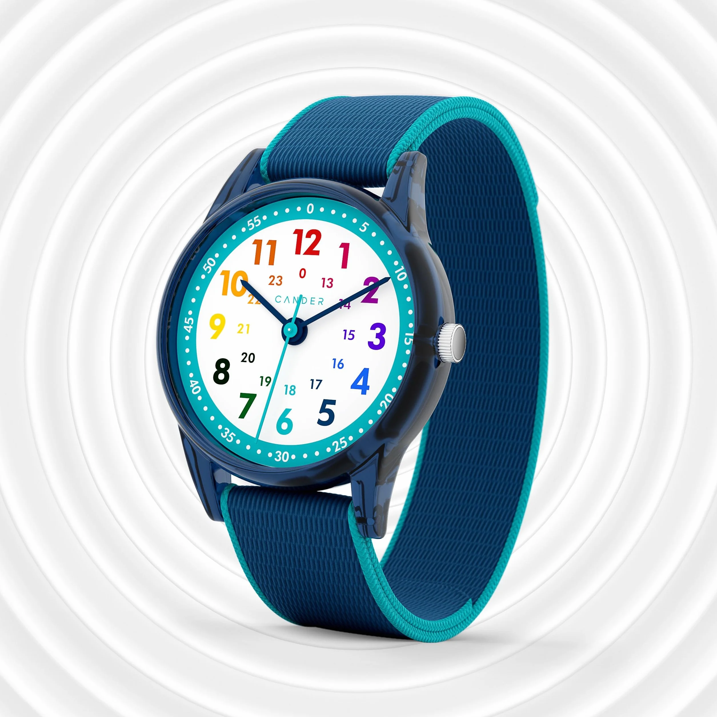 Cander Berlin MNA 0130 K Kinderarmbanduhr Klett Armbanduhr Kinder Mädchen Junge 3 ATM wasserdicht Lernuhr analog blau