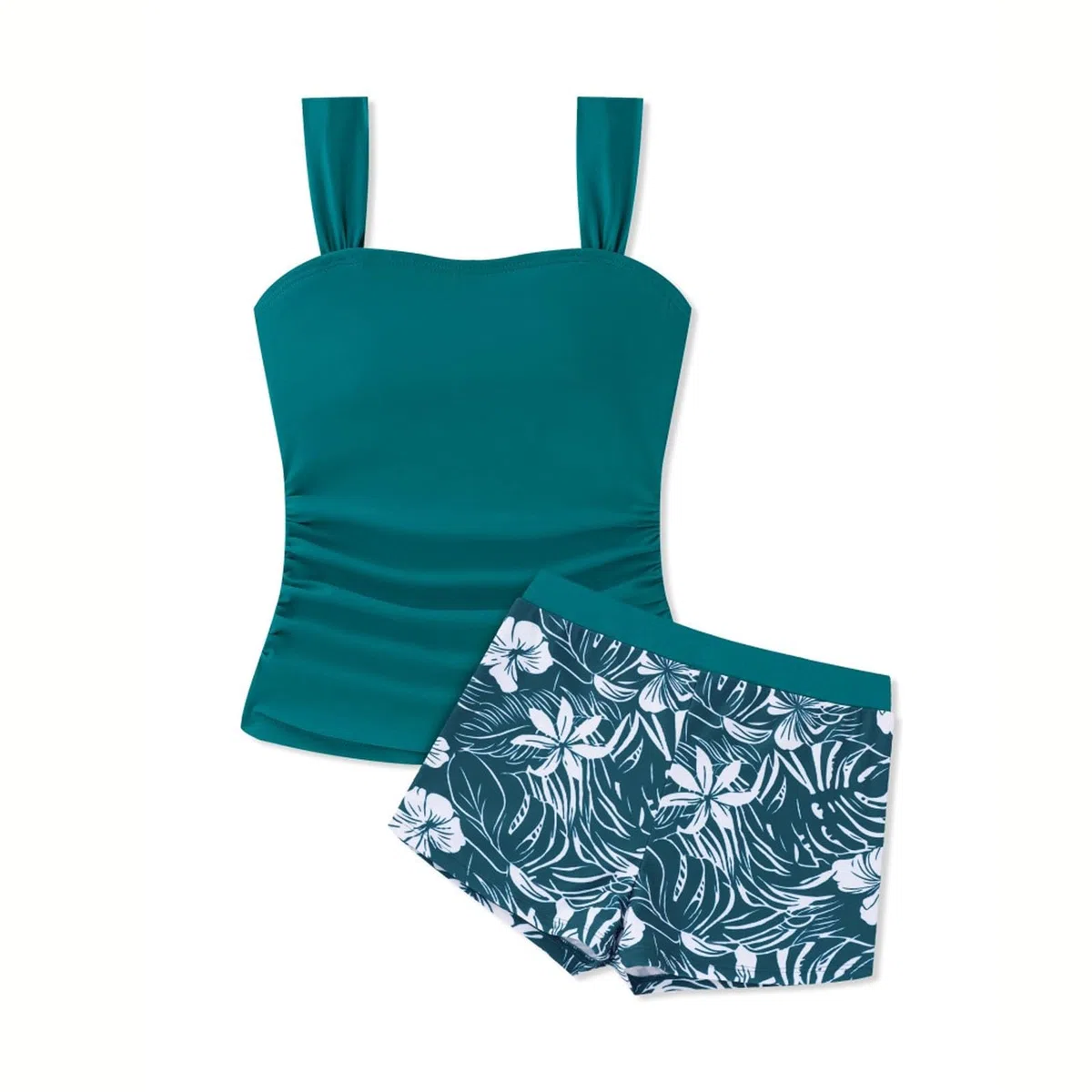 Generisch Tankini-Badeanzug für Teenager-Mädchen – Zweiteiliger Badeanzug für Mädchen mit eckigem Kragen, Bade-Top und Kordelzug-Bottoms