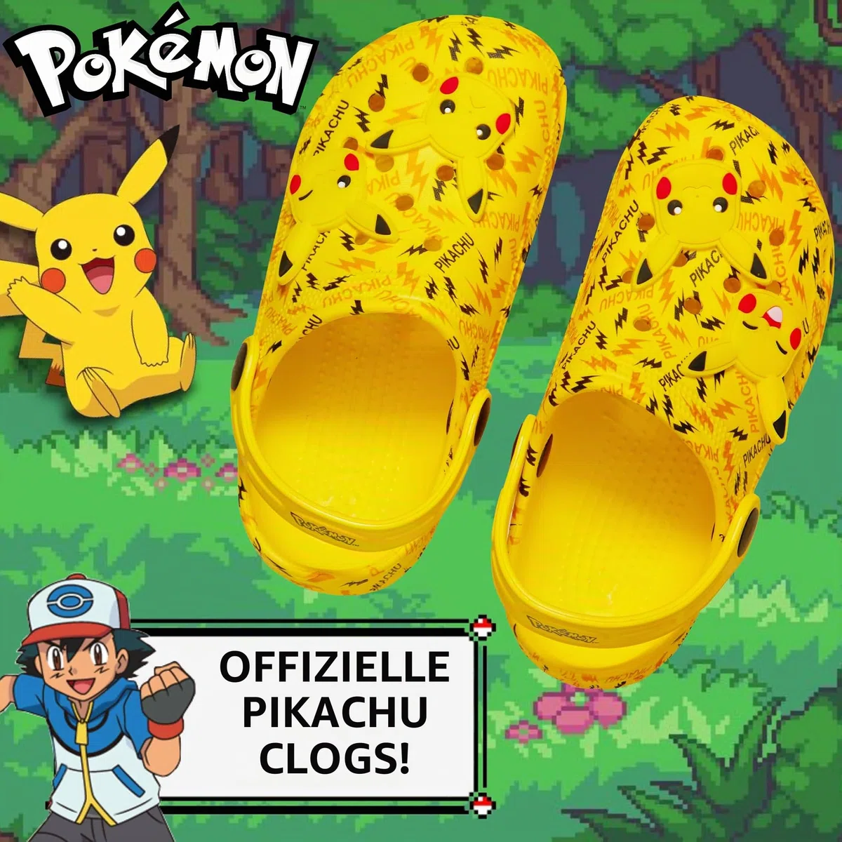 Pokémon Pikachu Clogs mit Charms, Kinder Sandalen, Jungen und Mädchen, Sommer Slipper mit Knöchelriemen, Urlaubsstrand Schuhe