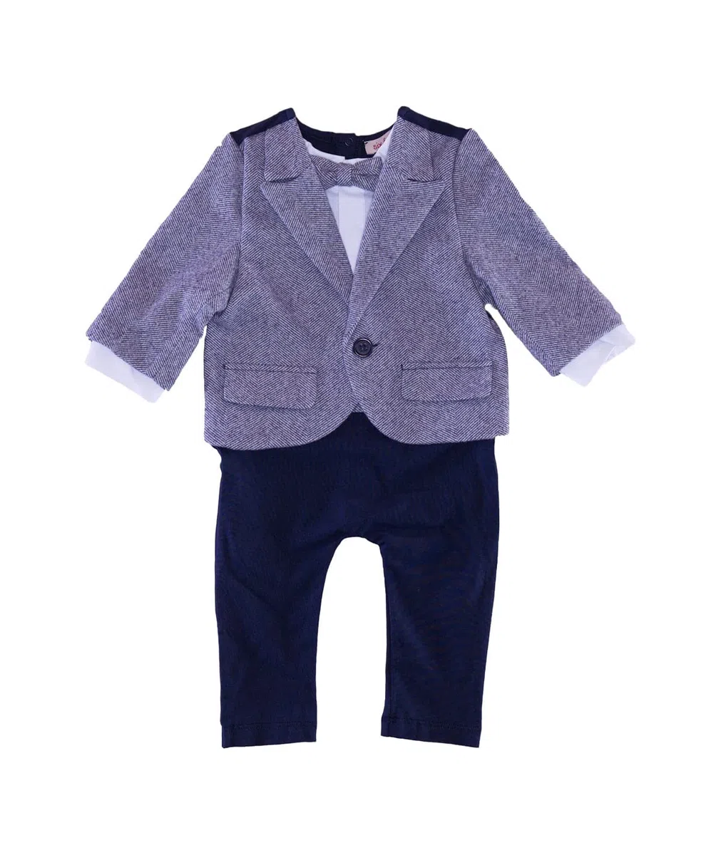 Taufanzug Baby Junge Anzug Strampler Overall Festanzug mit Sakko Taufstrampler Grau